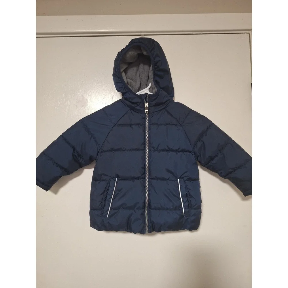 Wonder Nation Toddler 3T Puffer Jacket Navy Blue Hooded Fleece Lined Coat Zip